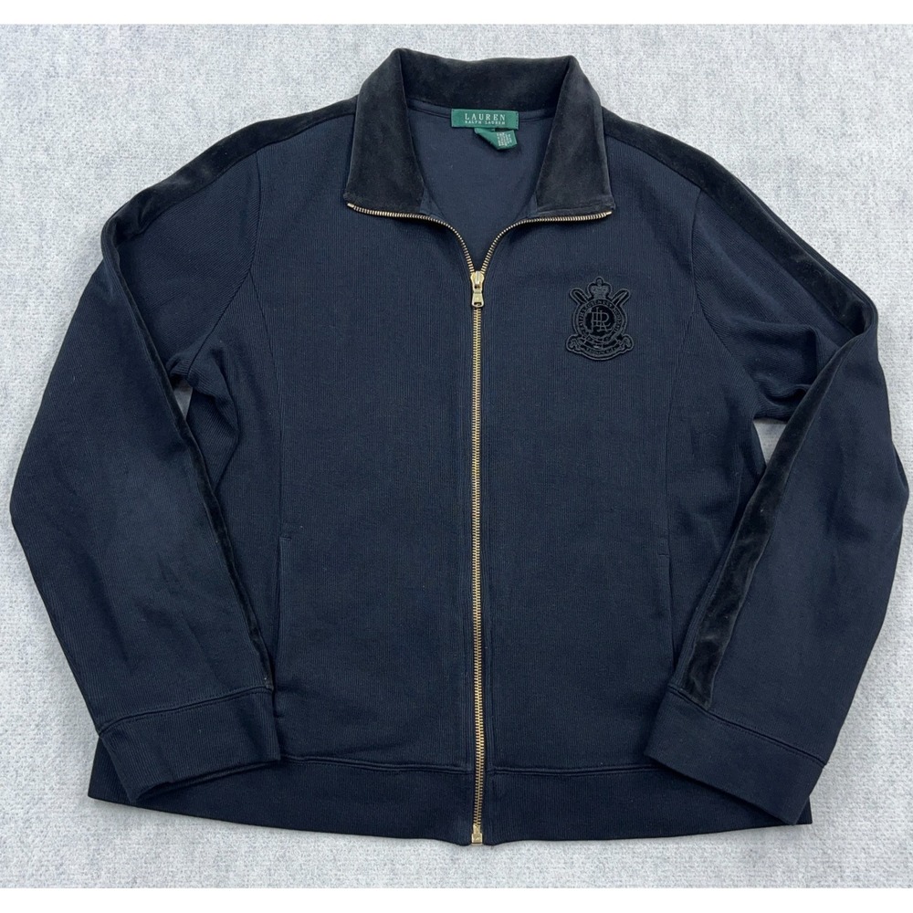 Lauren‎ Ralph Lauren Jacket Women Large Black Full Zip Track Suit Crest  LRL